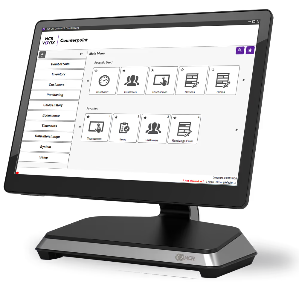 NCR Voyix CounterPoint POS system user interface and hardware