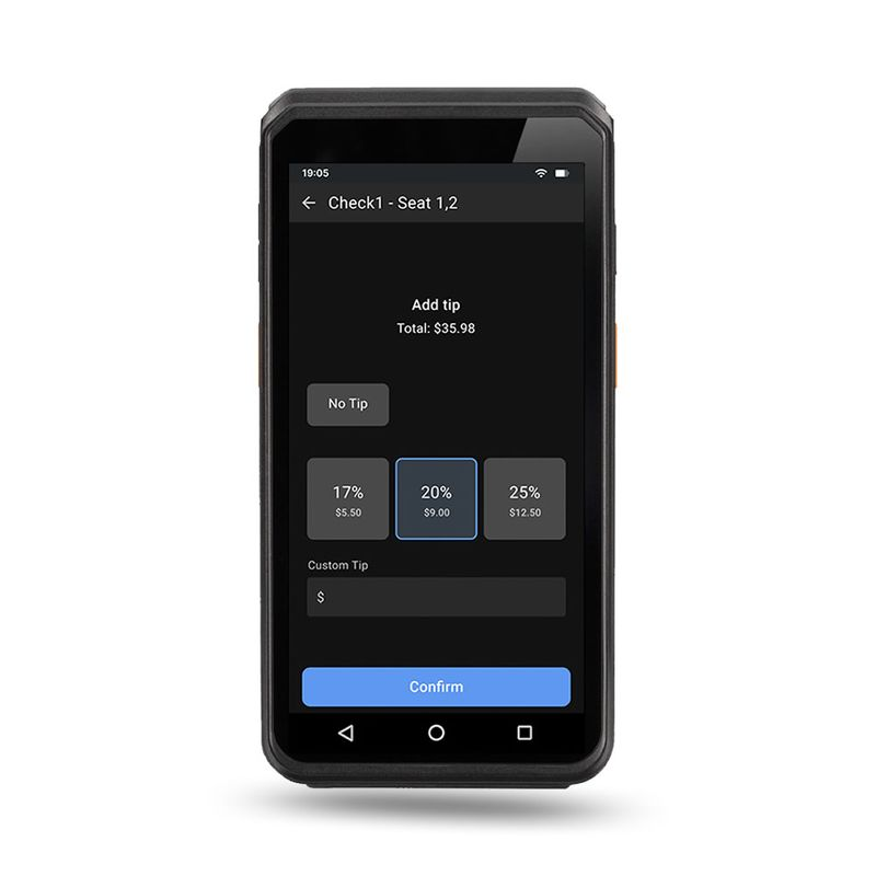Aloha OrderPay tip screen on handheld